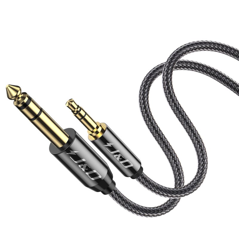 J&D 3.5mm to 6.35mm Stereo Audio Cable, Gold Plated 3.5mm 1/8 inch Male TRS to 6.35mm 1/4 inch Male TRS Copper Shell Cable, Nylon Braid for Smartphone, Amplifiers, 3 Feet - Image 1